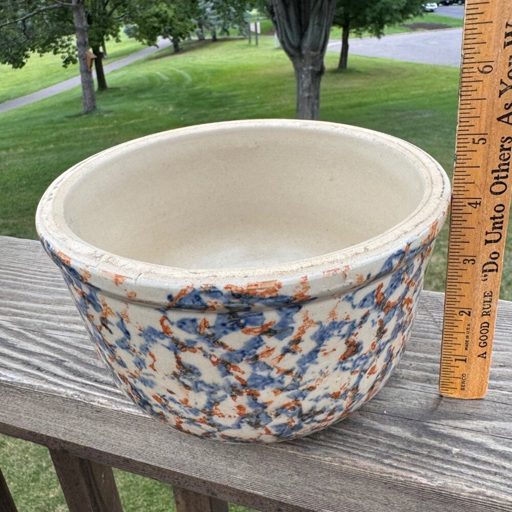 Red Wing Stoneware Smooth Spongeware 7" Mixing Bowl Blue Brown Farmhouse Vintage - Picture 9 of 14